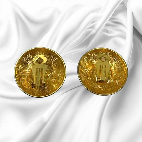 Vintage C. Stein Gold Tone Green Enamel Oversized Clip On Domed Earrings Runway - Picture 2 of 5